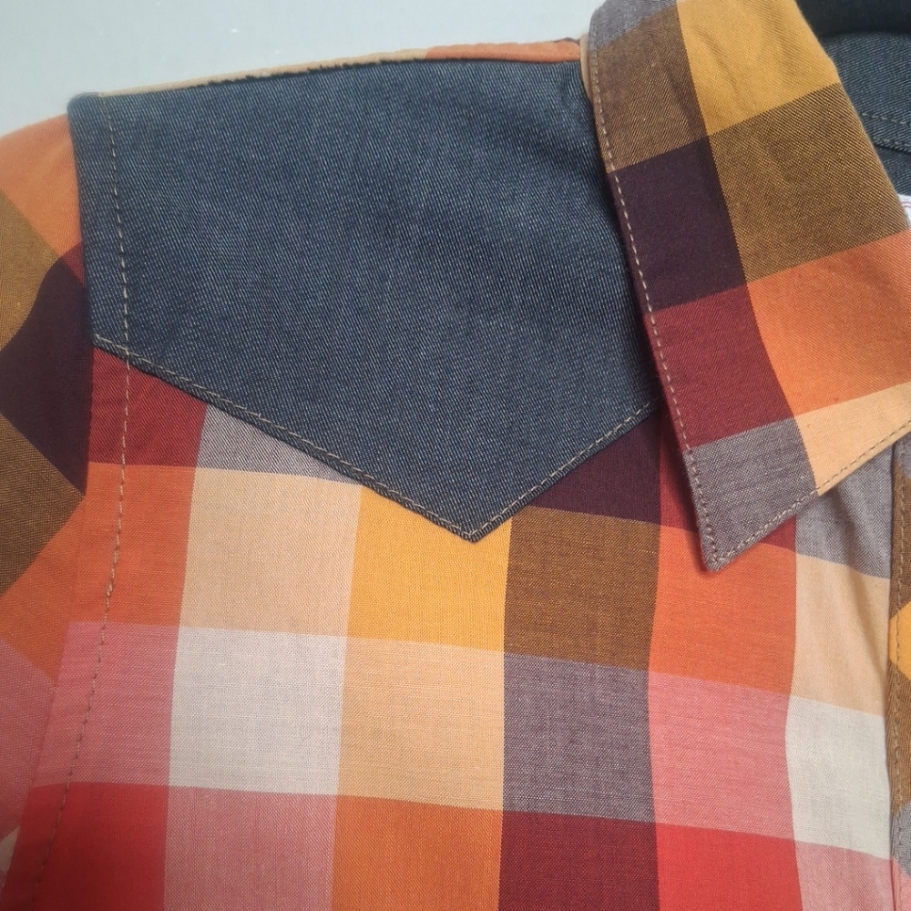Platini Jeans Cougar Button Up Shirt Womens Multicolor Plaid Western Cowgirl M - Picture 4 of 15